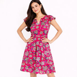 NWOT Women's TALBOTS Pink Floral Flutter Sleeve Fit & Flare Dress Size 10